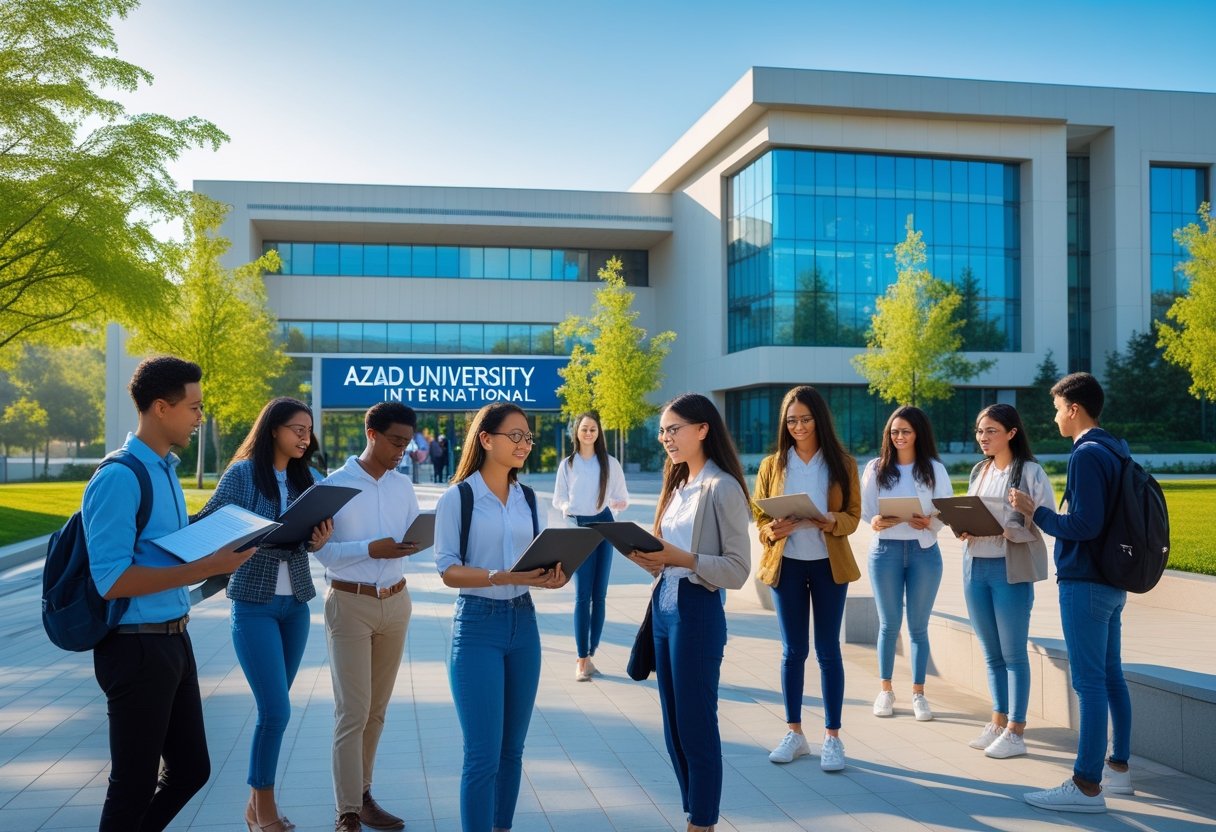 Legitimate Degree Validation | Students studying and collaborating outside a modern university building on a sunny day.